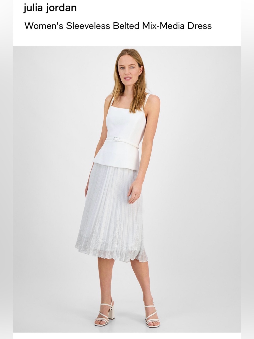 julia jordan White Sleeveless Belted Midi Skirt Dress (Missing belt)